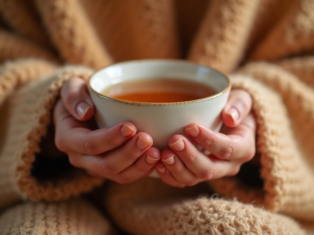 Frau trinkt Tee und nimmt sich bewusst eine Auszeit vom Patchwork-Alltag