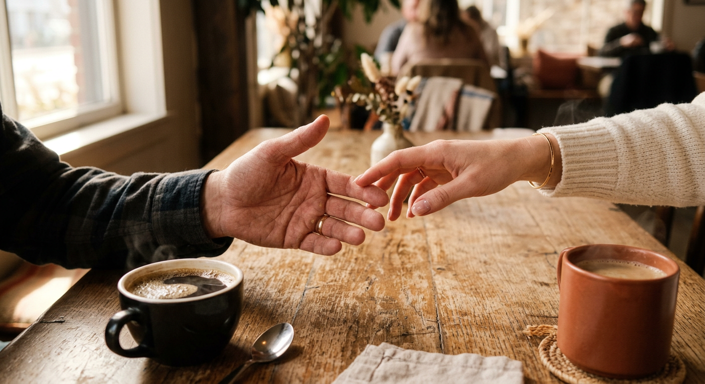 Zwei Hände, die sich vorsichtig nähern, symbolisch für langsamen Vertrauensaufbau