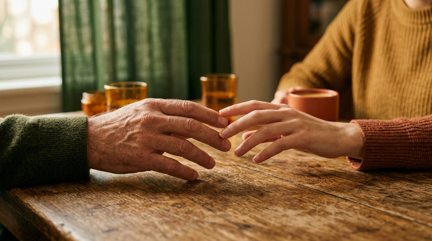Paar sitzt auf dem Sofa und führt ein intensives Gespräch