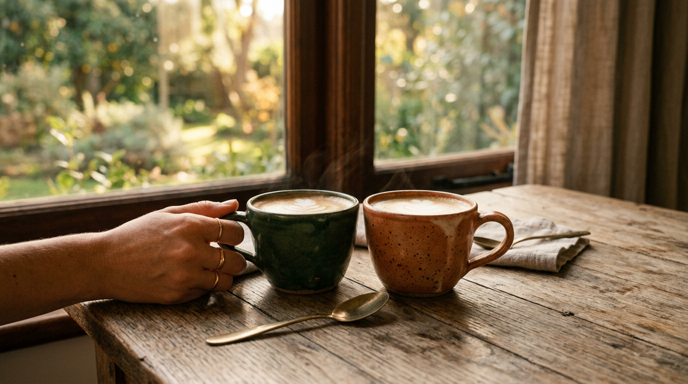 Paar auf dem Sofa in der Patchworkfamilie — nachdenkliche Szene im warmen Licht