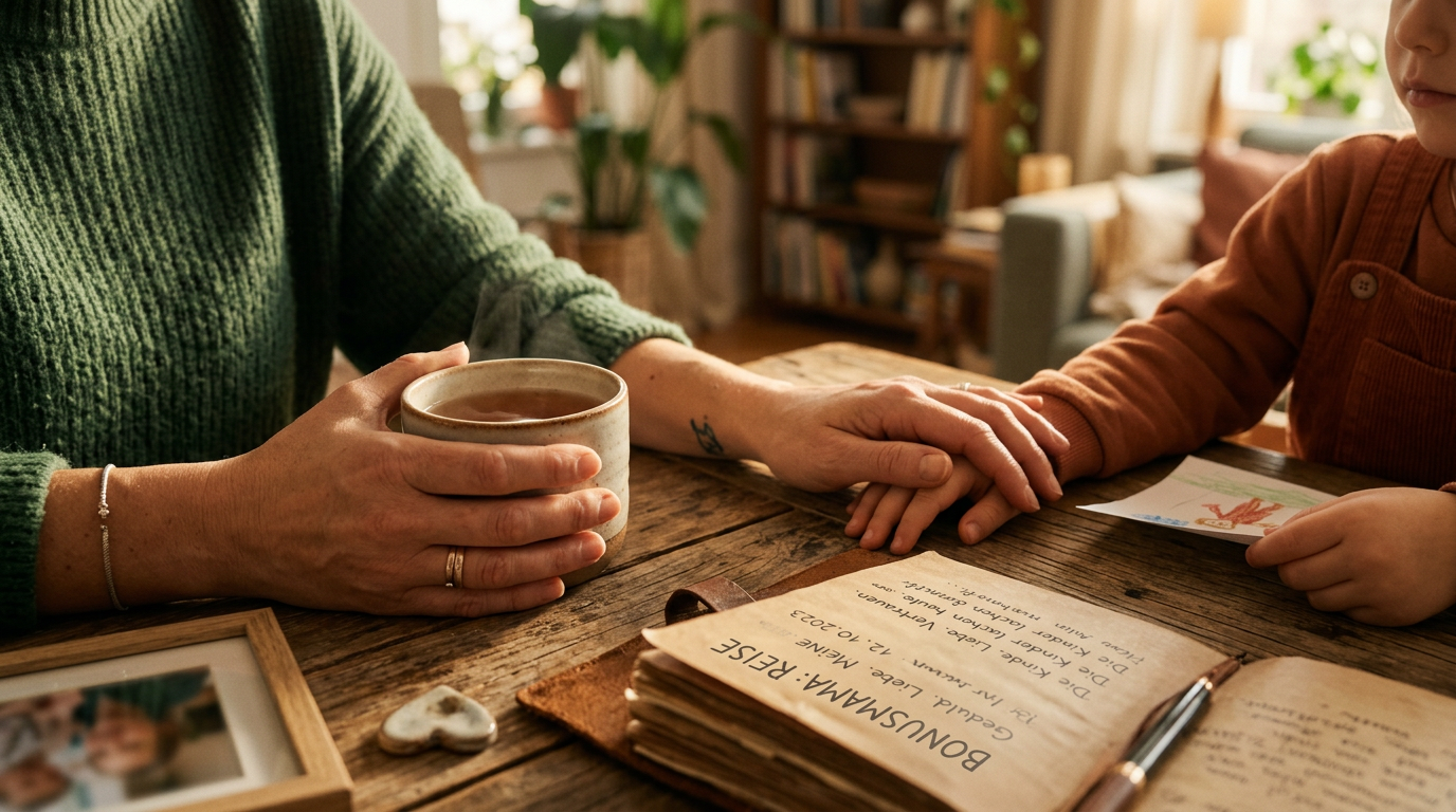 Frau sitzt allein auf einer Treppenstufe und schaut nachdenklich — Anfang der Bonusmama-Reise