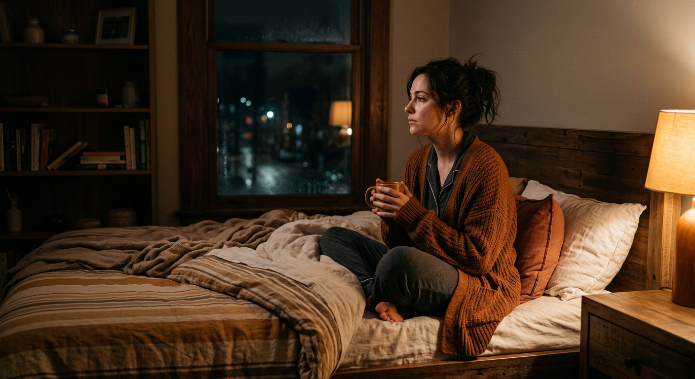 Frau steht allein in der Küche und schaut aus dem Fenster — der emotionale Doppelshift als Bonusmama