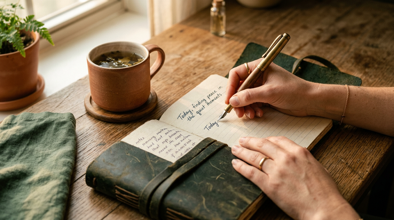 Frau blickt nachdenklich aus dem Fenster, warmes Licht fällt auf ihr Gesicht